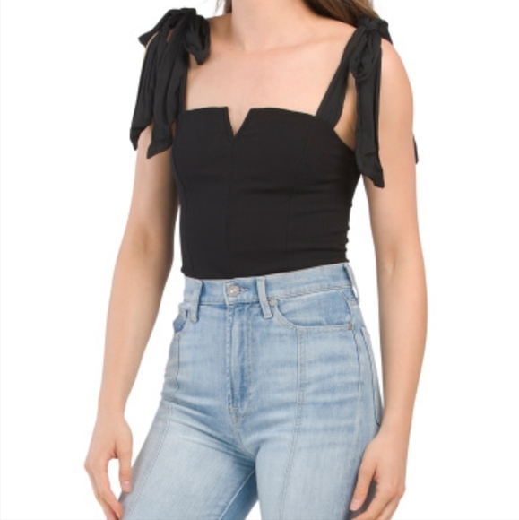 New FREE PEOPLE Black Tie Strap Bodysuit Size S - Picture 2 of 16